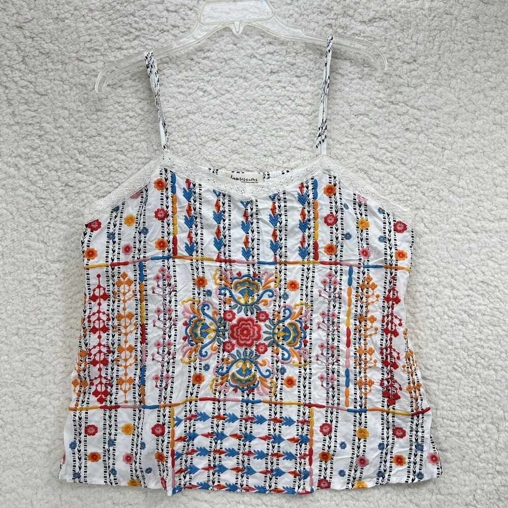Impressions Boho Peasant Tunic Top size 1x Embroidered Floral Colorful